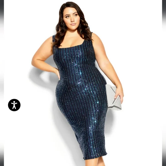 city chic blue sequin dress City Chic Women's Plus Size Sexy Sequin Dress